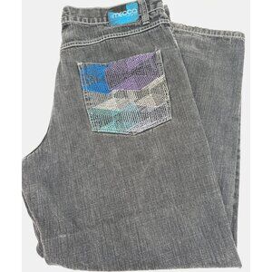 MECCA Since Day One 42x34 Men’s Baggy Black Jeans Embroidered Back Pockets Punk